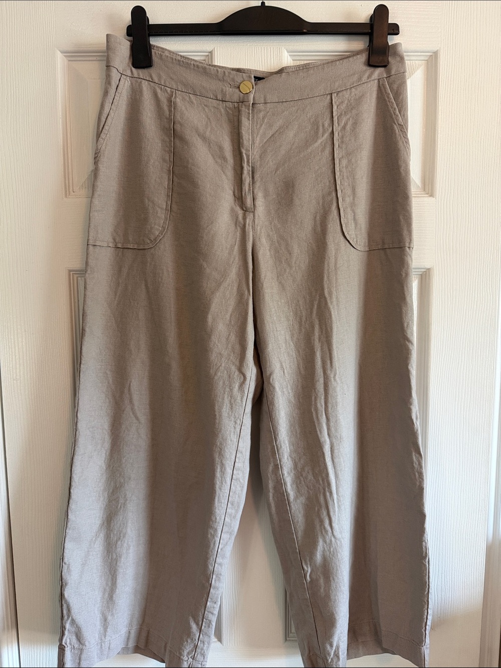 Jones New York Beige Wide-Leg Linen-Blend Pants, size 10